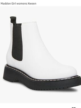 Madden Girl White Kween Chelsea Ankle Boot with Black Elastic Women’s 8M